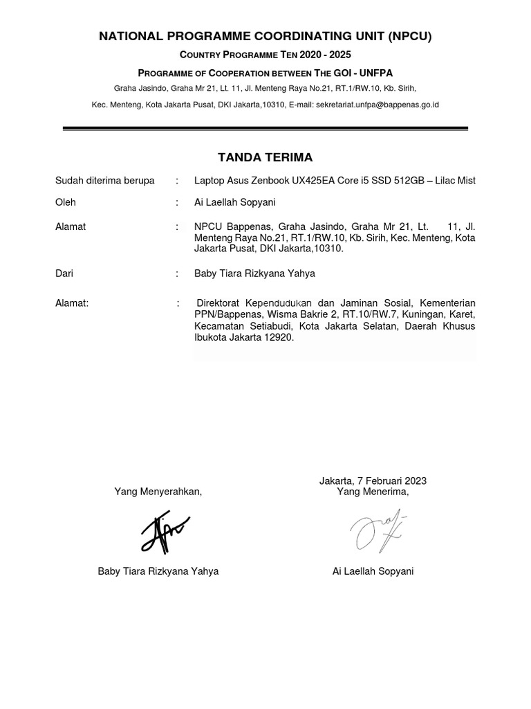 Sign070223 - TANDA TERIMA LAPTOP PDA, Aa - Rev | PDF