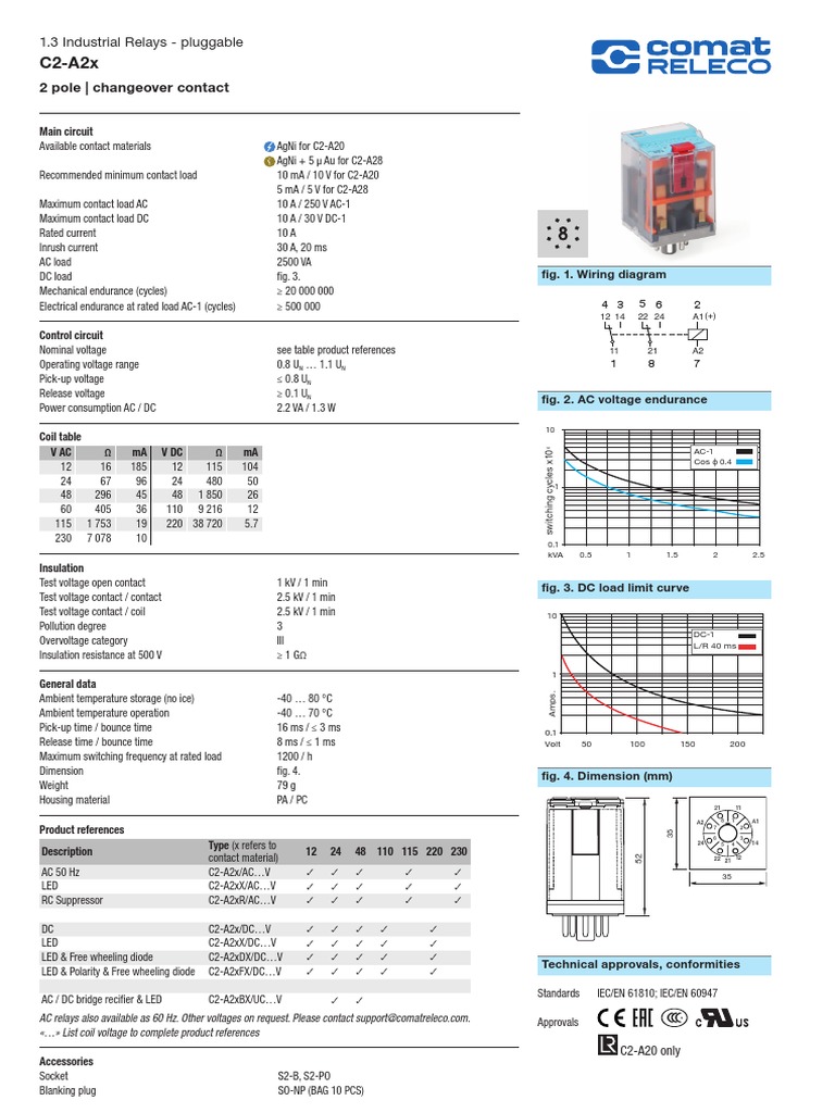 Comat/Releco Relay Specifications | PDF | Relay | Alternating Current