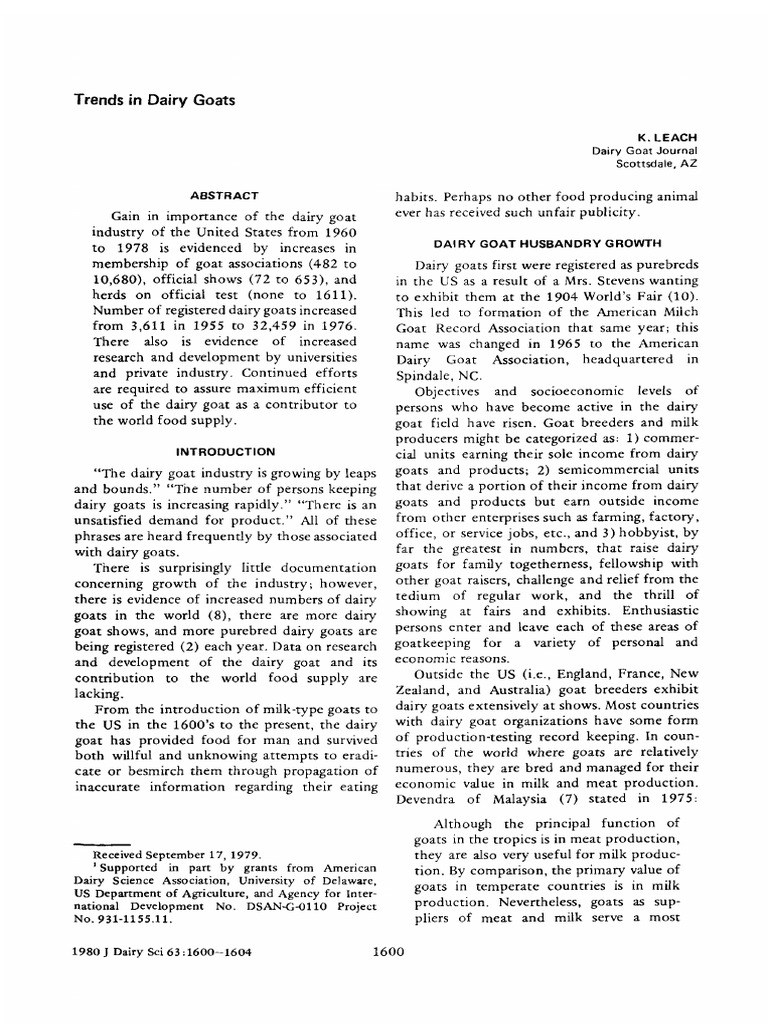 Trends in Dairy Goat Farming PDF Dairy Goat