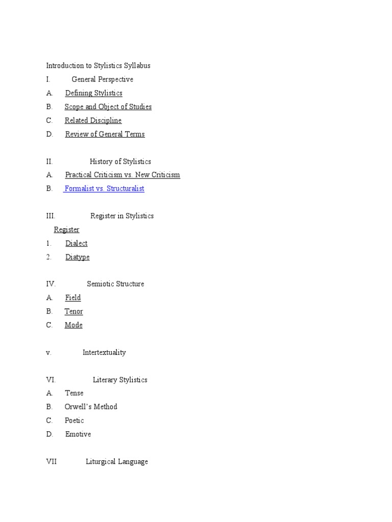 Introduction to Stylistics Syllabus | PDF | Linguistics | Word
