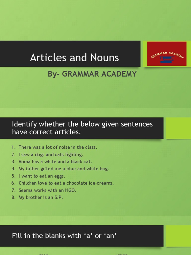 Understanding Articles in English Grammar | PDF | Plural | Grammatical ...