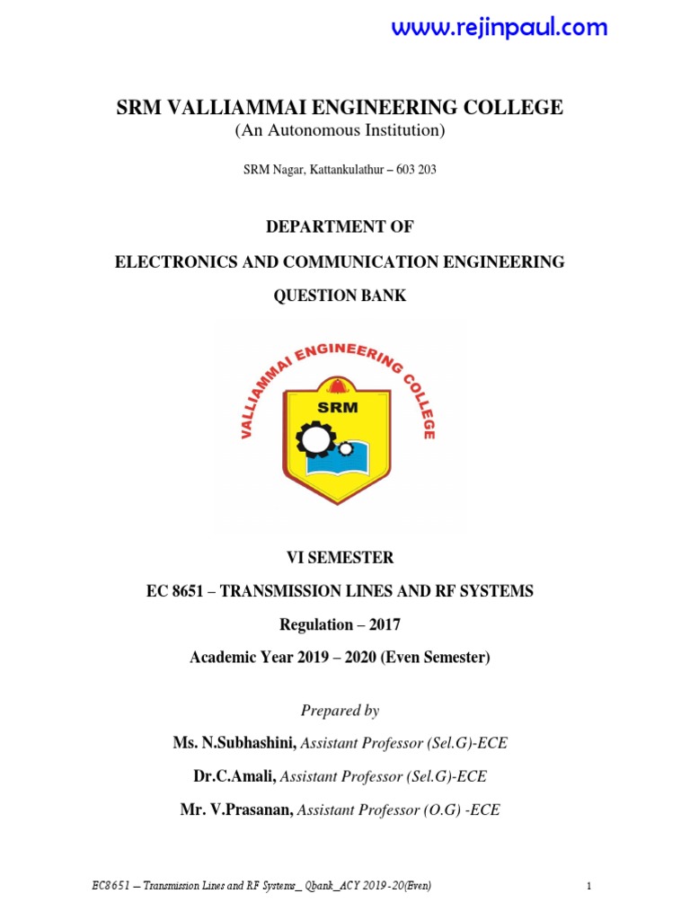 EC8651Transmission Lines and RF Systems PDF Transmission Line