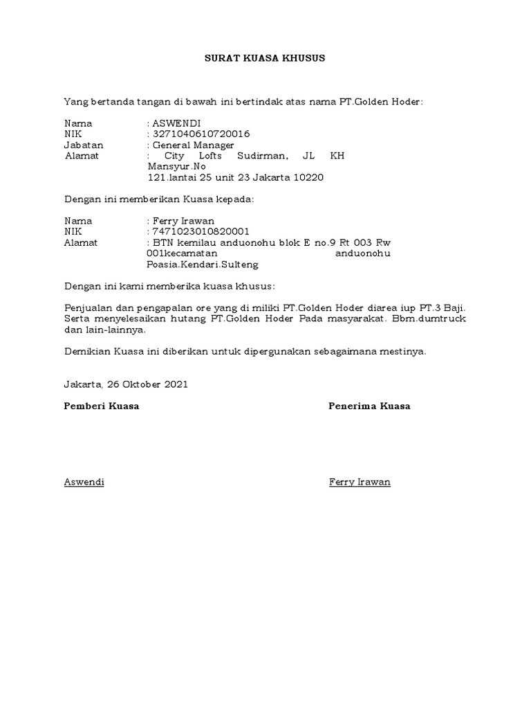 Surat Kuasa Khusus Fix | PDF