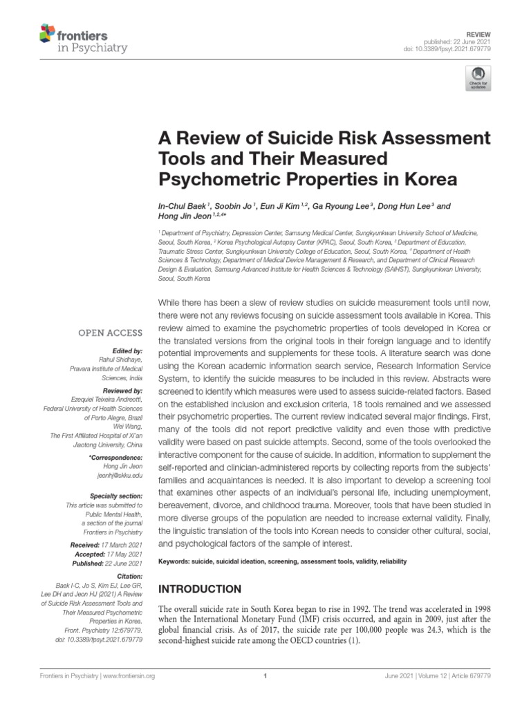 A Review of Suicide Risk Assessment Tools and Their Measured ...