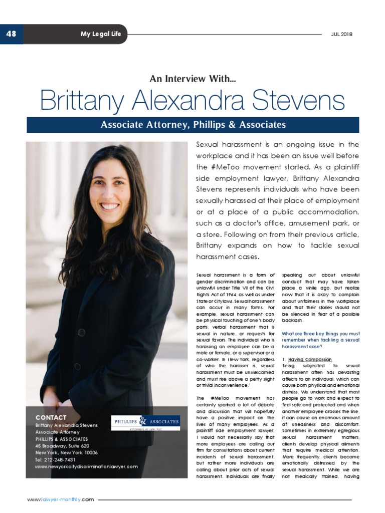 An Interview With Employment Lawyer Brittany PDF Sexual Harassment