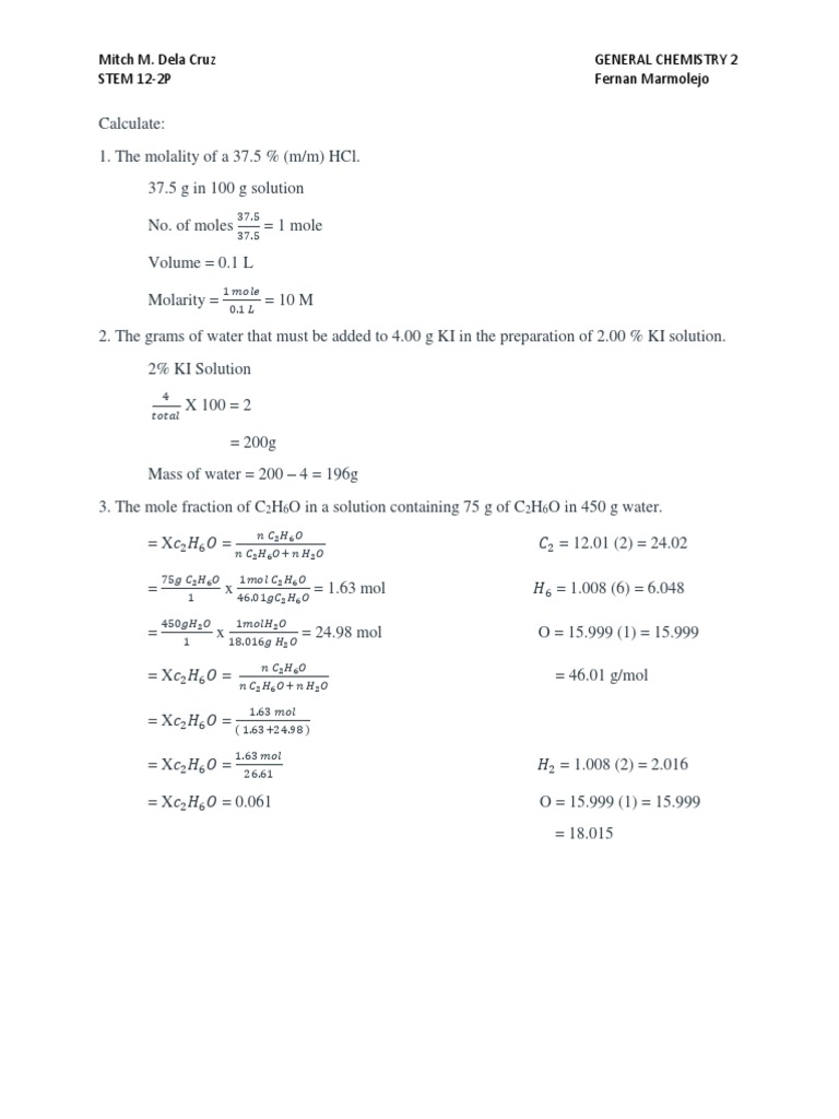 Chemistry Calculations and Solutions Guide | PDF | Mole (Unit ...