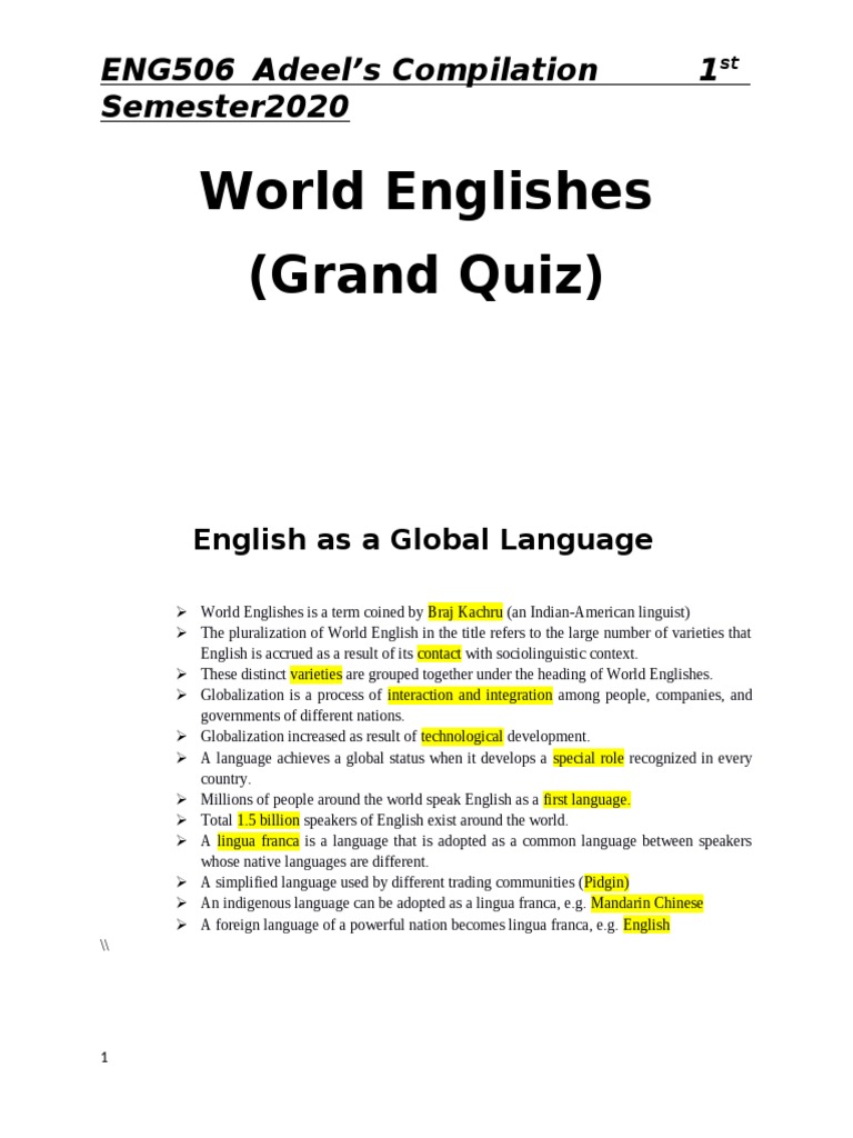 ENG506: World Englishes Overview | PDF | English Language | Noun