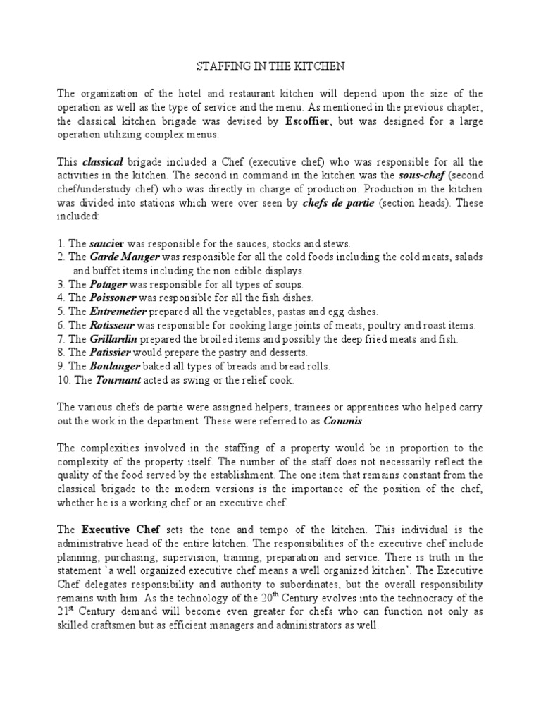 Duties &responsibilities PDF Chef Food And Drink Preparation