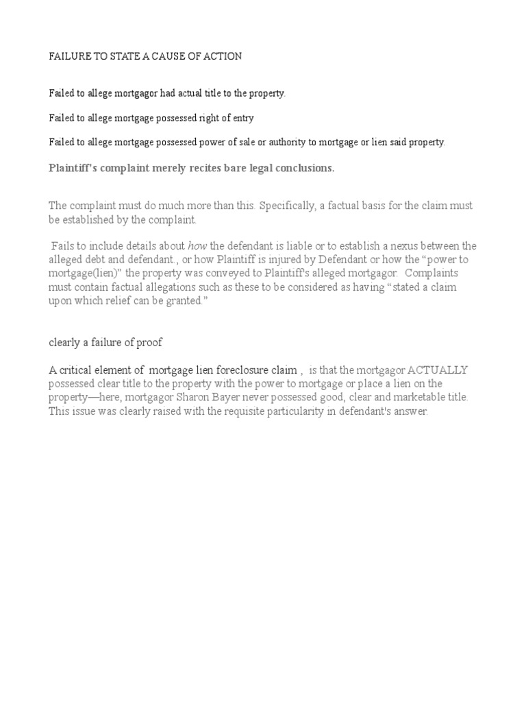 Failure to state a cause of action draft pdf