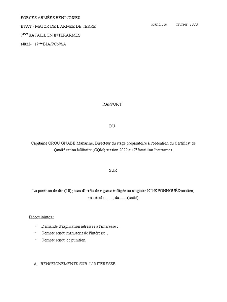 Compte Rendu de Punition Militaire | PDF | Militaire