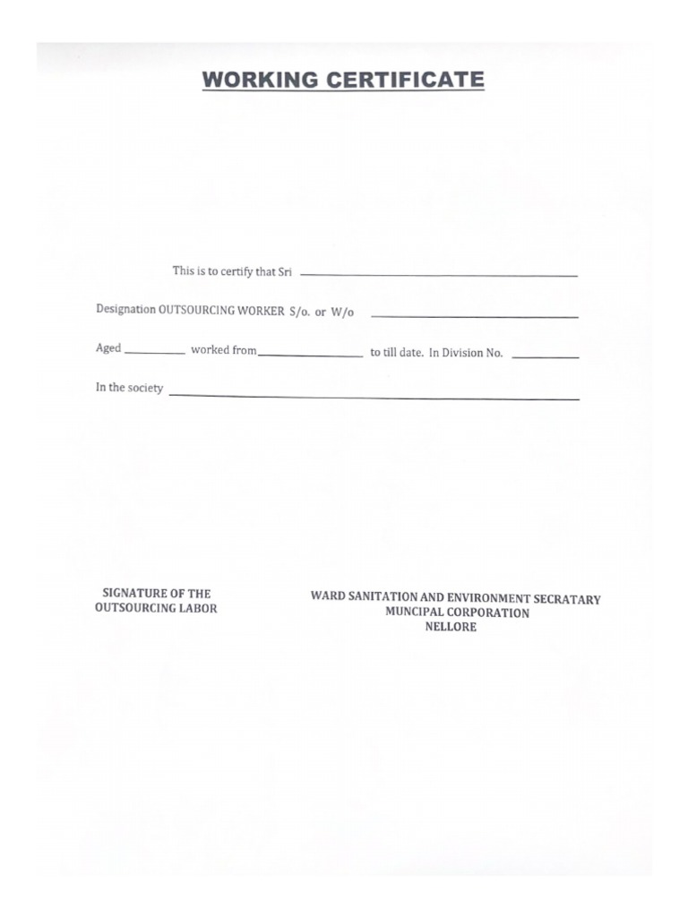 Working Certificate PDF