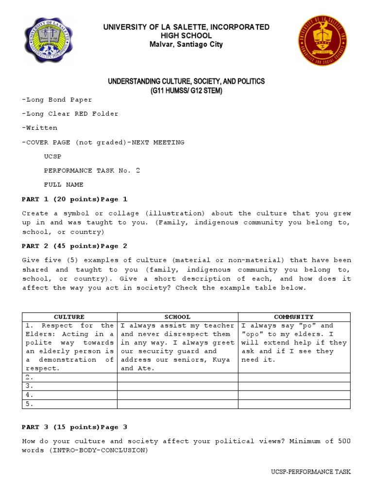 UCSP Performance Task Guidelines | PDF | Social Science | Wellness