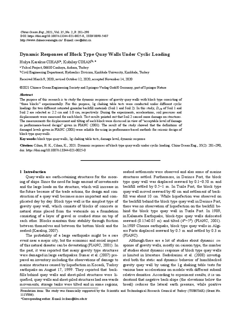 Dynamic Response of Quay Wall Under Cyclic Loading | PDF | Soil | Pressure