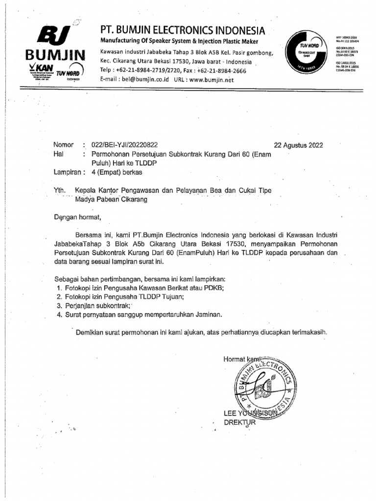 Surat Permohonan Subcont | PDF