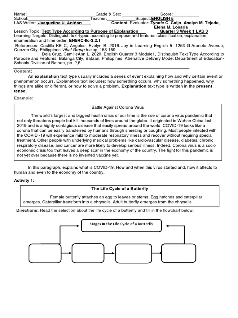 English 5 Quarter 3 Week 1 Las 3 | PDF | Butterfly | Pupa
