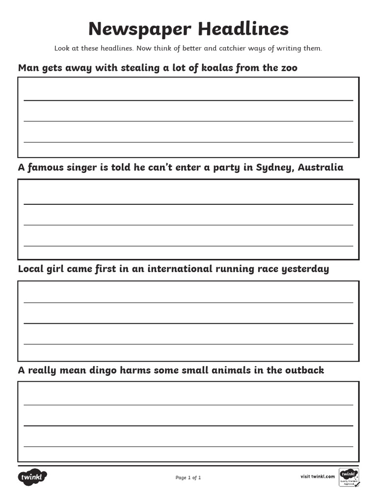 Catchy Newspaper Headlines for KS2 | PDF | Home & Garden | Art