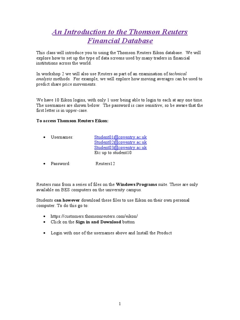 Introduction to Thomson Reuters Eikon | PDF | User (Computing) | Data