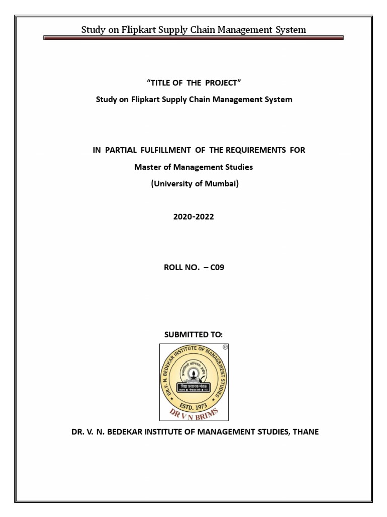 Study On Flipkart Supply Chain Management System PDF Electronic