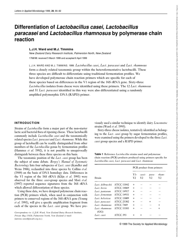 Letters Applied Microbiology 2002 Ward Differentiation of