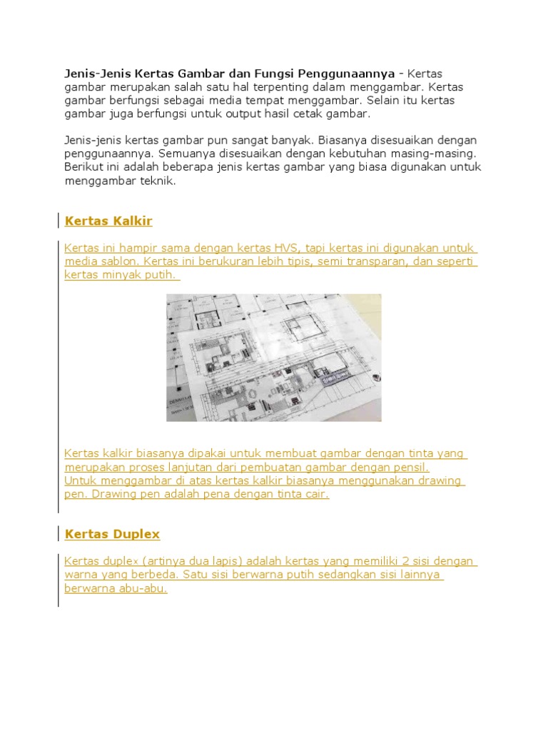 Jenis Kertas Gambar Dan Gunanya | PDF