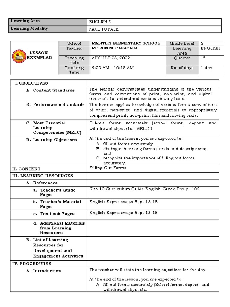 Le English - w1 s1 Forms | PDF | Learning | Teachers