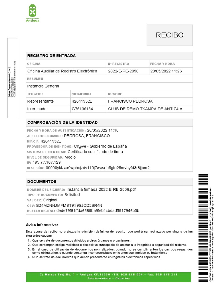 Recibo de Registro Electrónico 2022 | PDF | La seguridad informática ...
