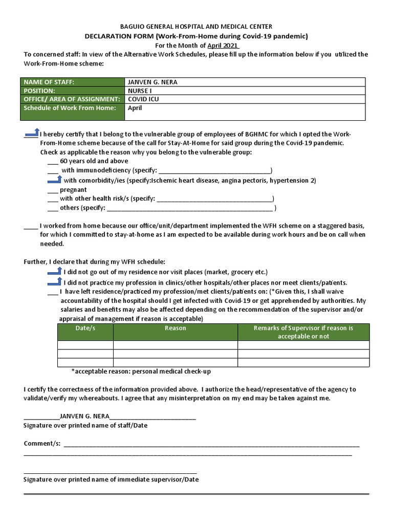 Declaration Form - Work From Home Attachment 2 | PDF | Hospital ...