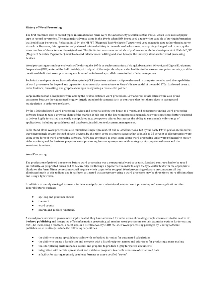 History of Word Processing Software | PDF | Word Processor | Microsoft Word