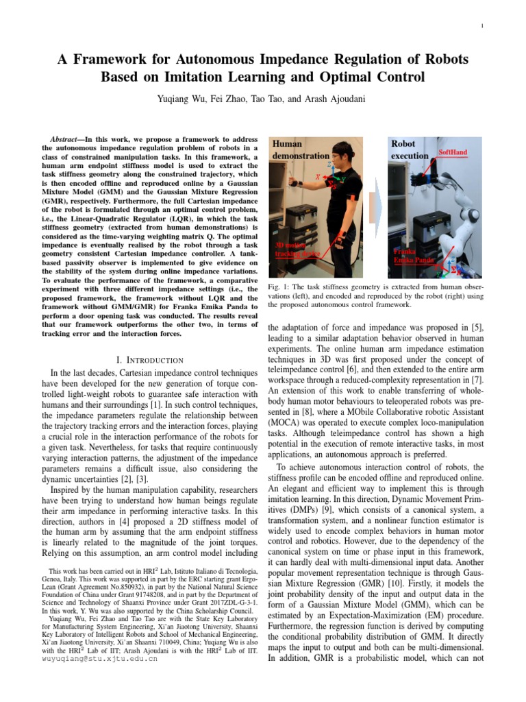 Humanoids2020 A Framework For Autonomous Impedance Regulation of Robots ...