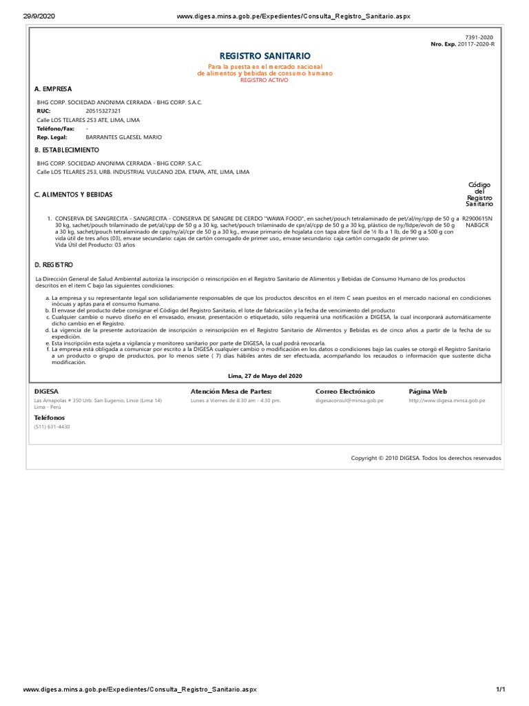 Consulta Registro Sanitario