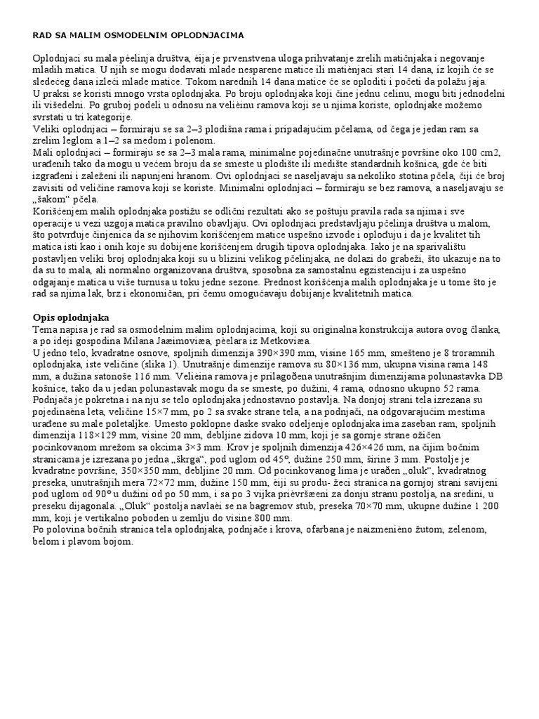 Rad Sa Malim Osmodelnim Oplodnjacima | PDF