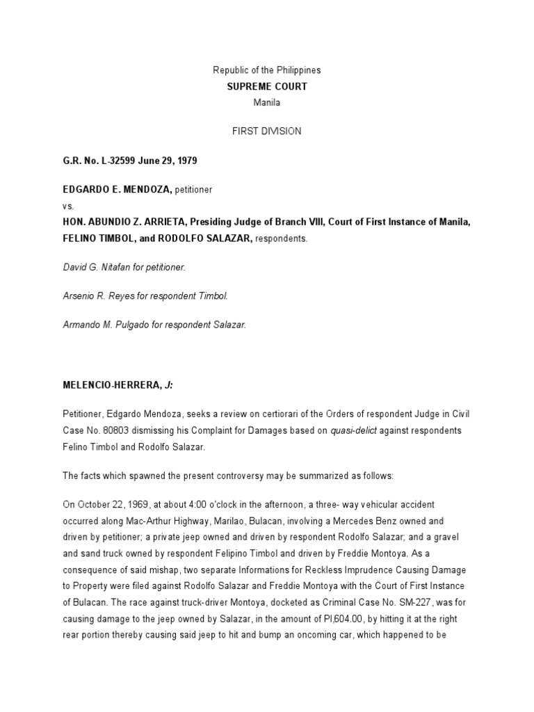 Mendoza v arrieta 91 scra 113 1975 with answer pdf lawsuit
