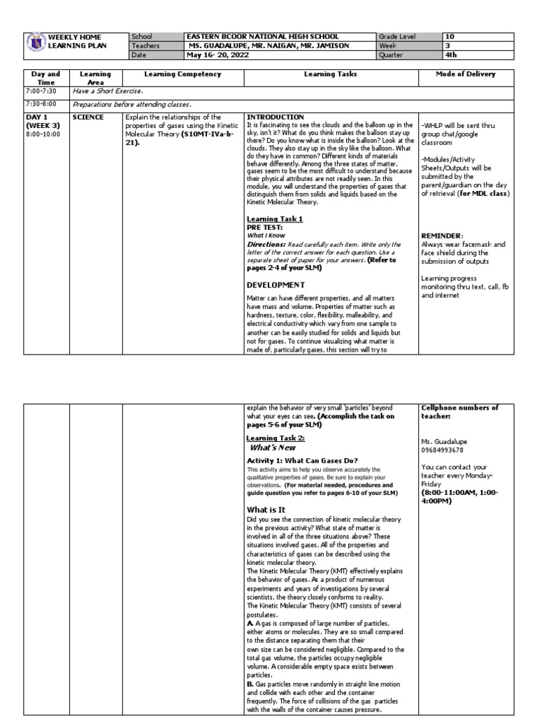 Understanding Gas Properties Through The Kinetic Molecular Theory A