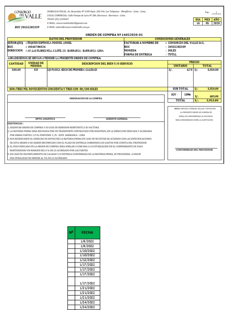 Orden de Compra: Consorcio del Valle SAC | PDF | Lima | Business