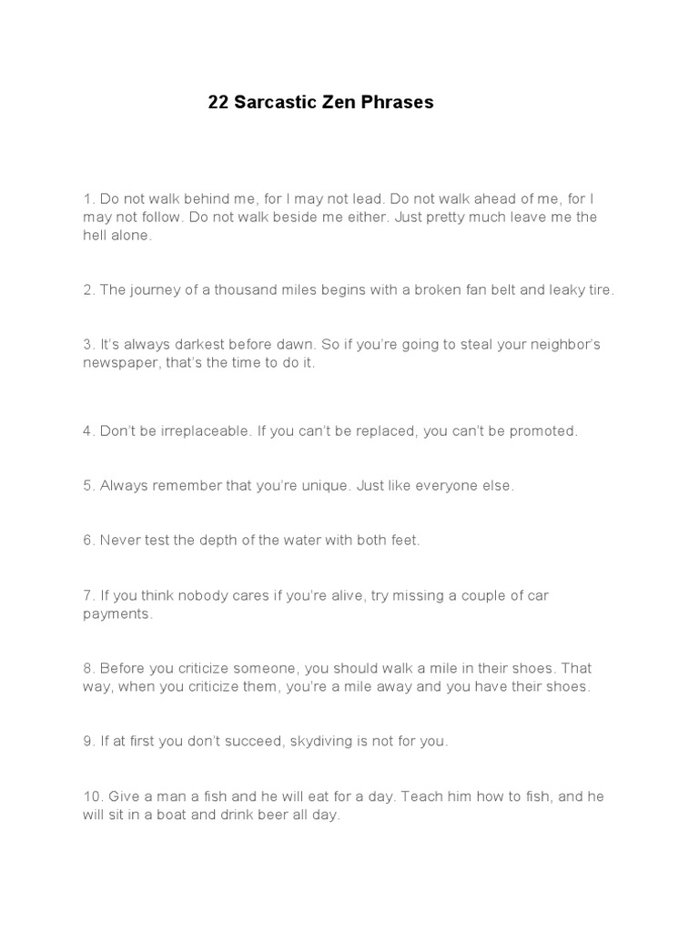 Sarcastic Zen Phrases PDF