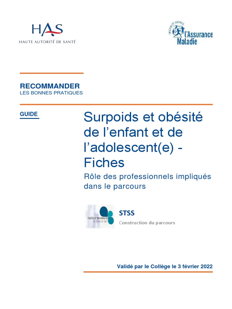 Has 3 Niveaux Prise En Charge Obésité Enfants Adolescentz Schéma Fiches Parcours - Surpoids Et Obesite de Lenfant Et de Ladolescente - Role  Des Professionnels | PDF | Invalidité | Allaitement