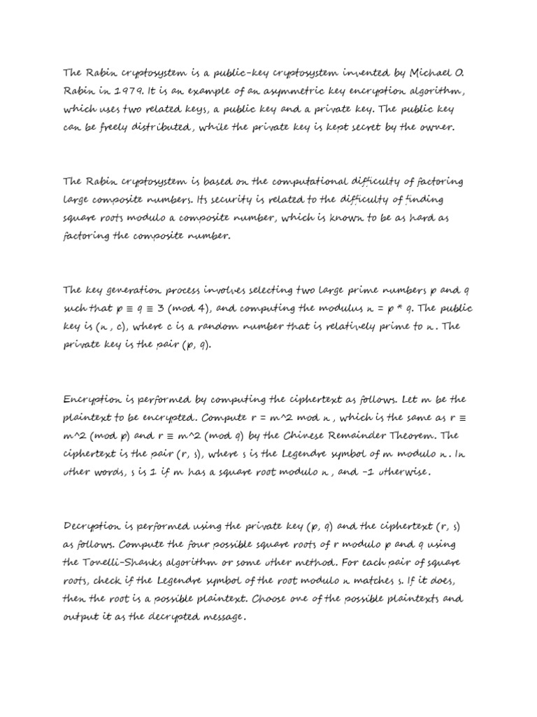 Rabin Cryptosystem Explained | PDF | Teaching Methods & Materials