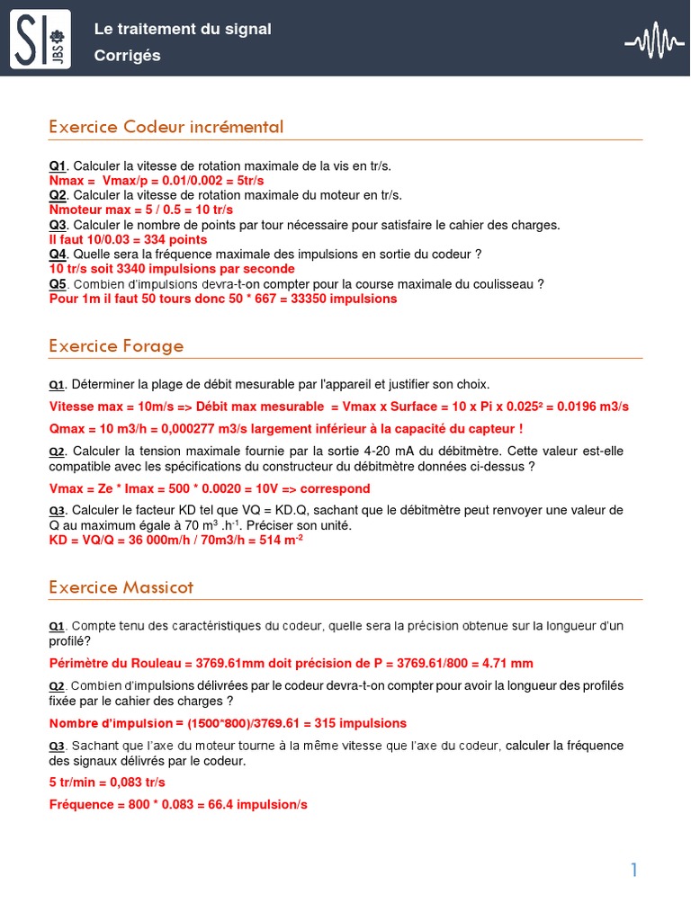 Corrigés d'exercices sur le traitement du signal | PDF ...