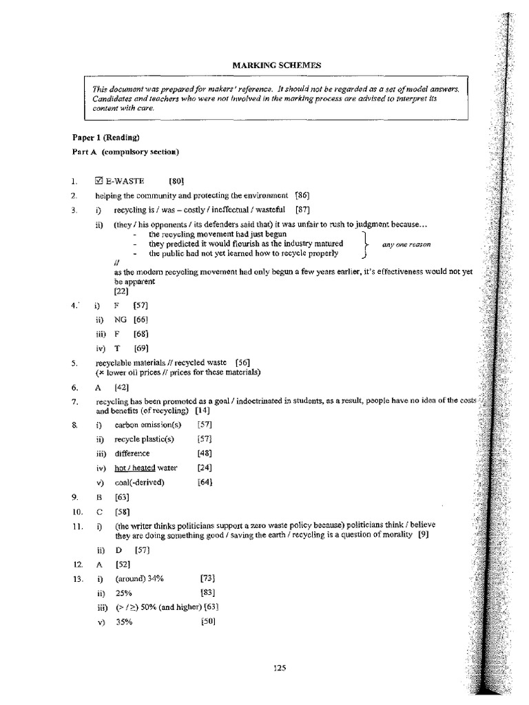 2017 DSE English Paper 1 Marking Scheme | PDF | Recycling | Waste