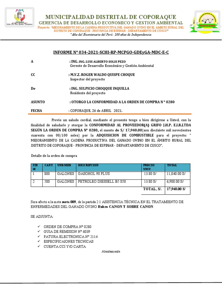 Informe #34 Conformidad de Orden de Compra | PDF
