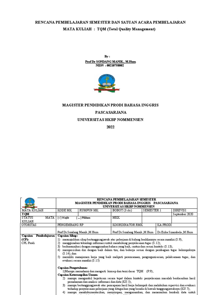 Mam Asima TQM RPS 21 - 22 SM 1 PPs | PDF