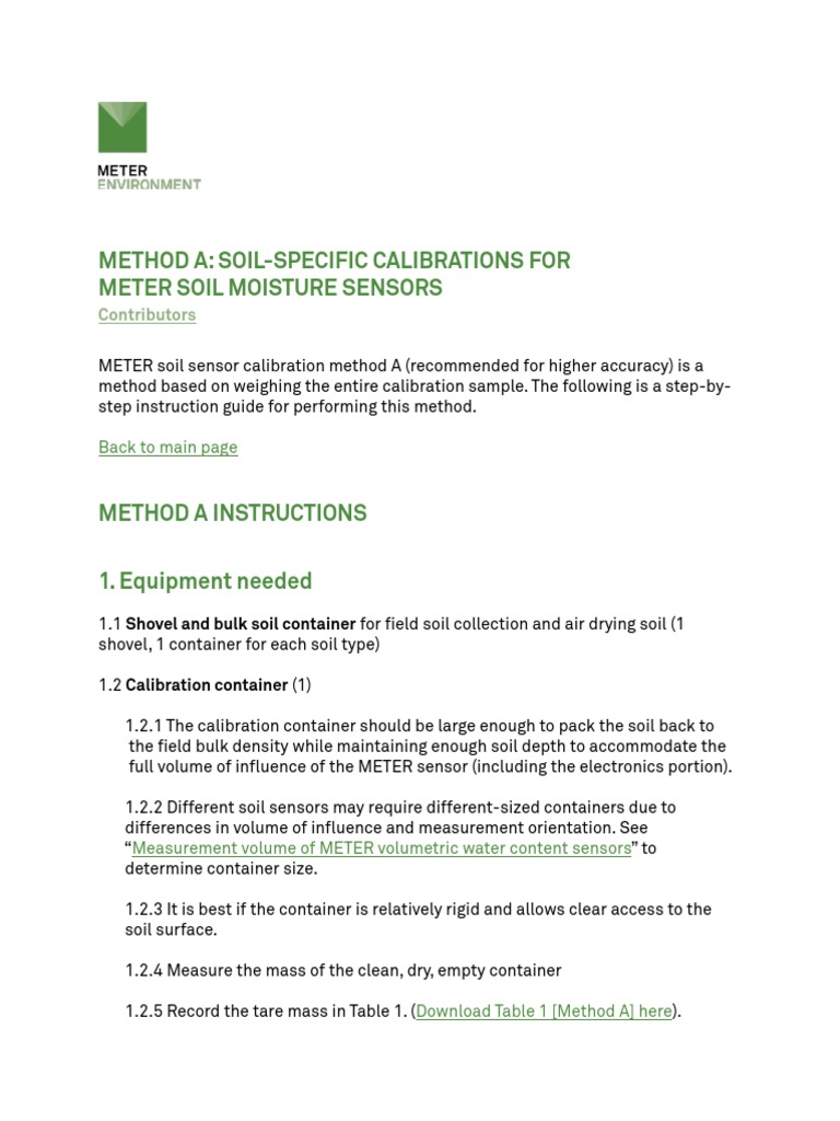 Method A Soil Specific Calibrations For Meter Soil Moisture Sensors PDF