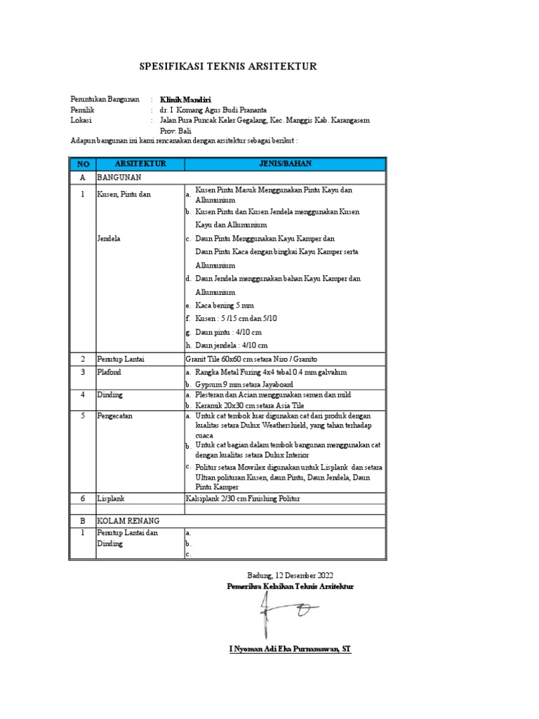 Spesifikasi Arsitektur Pdf