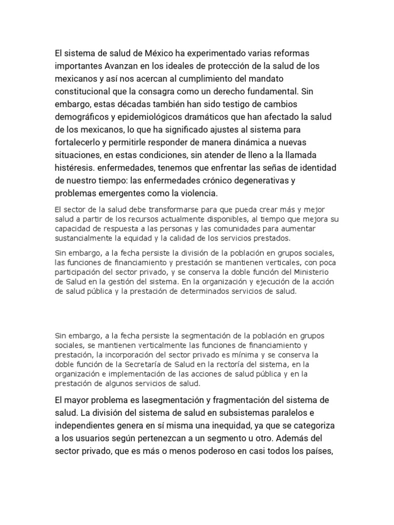 El Sistema De Salud De México Ha Experimentado Varias Reformas