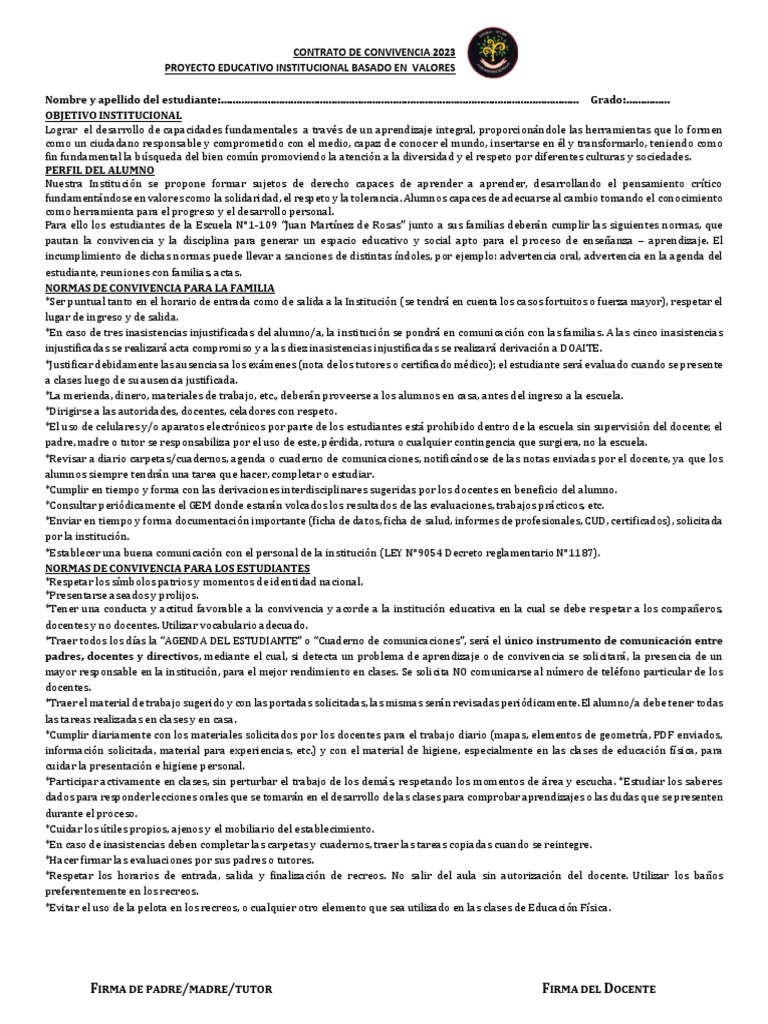 Reglas de Convivencia Escolar 2023 | PDF | Enseñando | Institución
