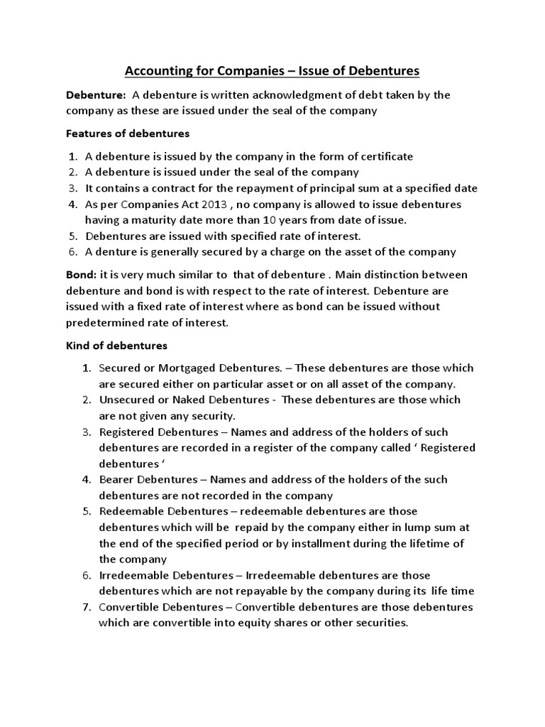 Issue And Redemption Of Debentures Pdf Debenture Stocks
