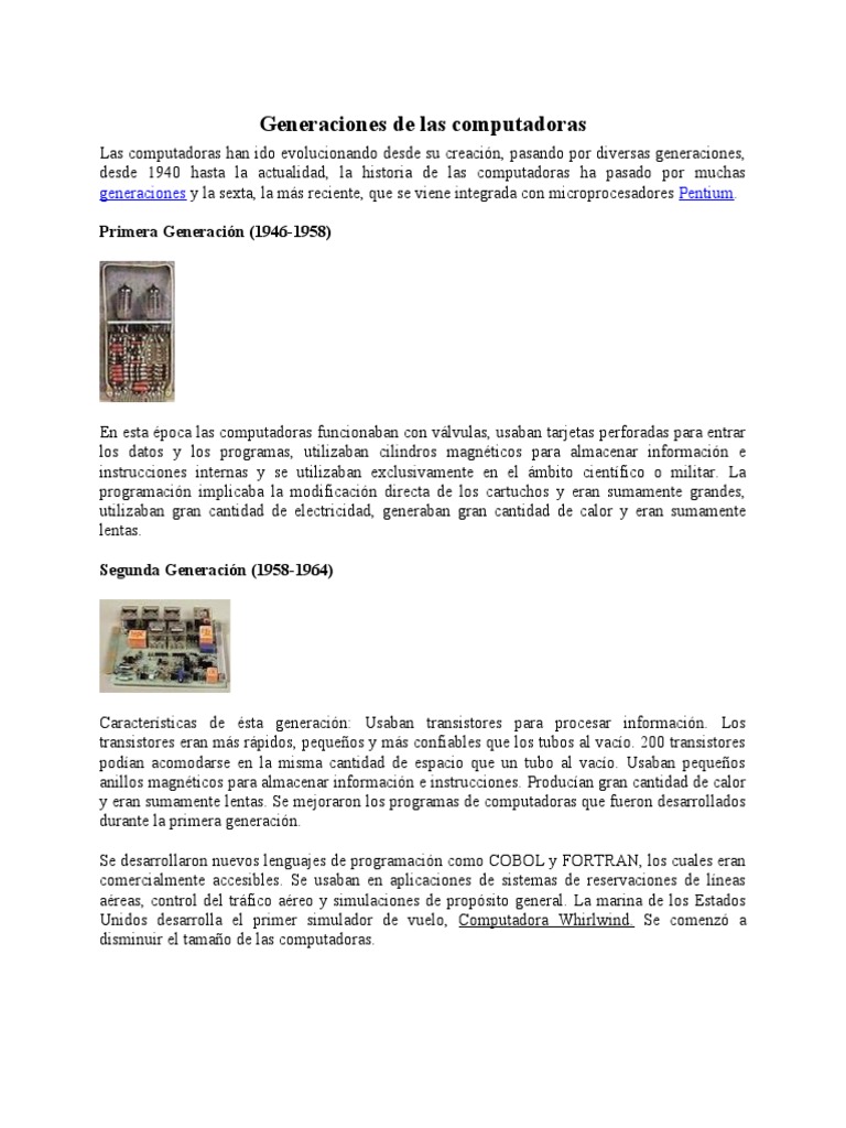 Evolución de las Generaciones de Computadoras | PDF | Circuito ...