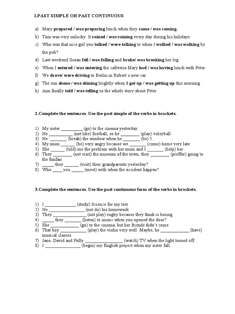 Past Simple vs. Past Continuous Exercises | PDF | Language Arts ...