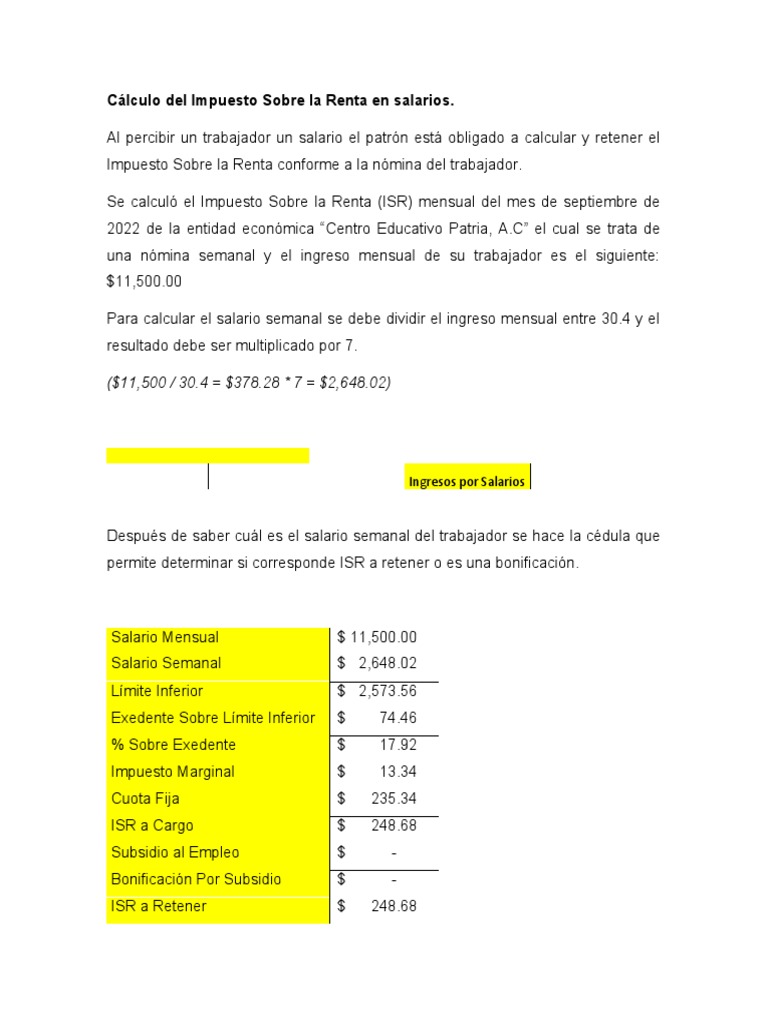 Calculo Declaracion Anual | PDF | Impuesto sobre la renta | Impuestos