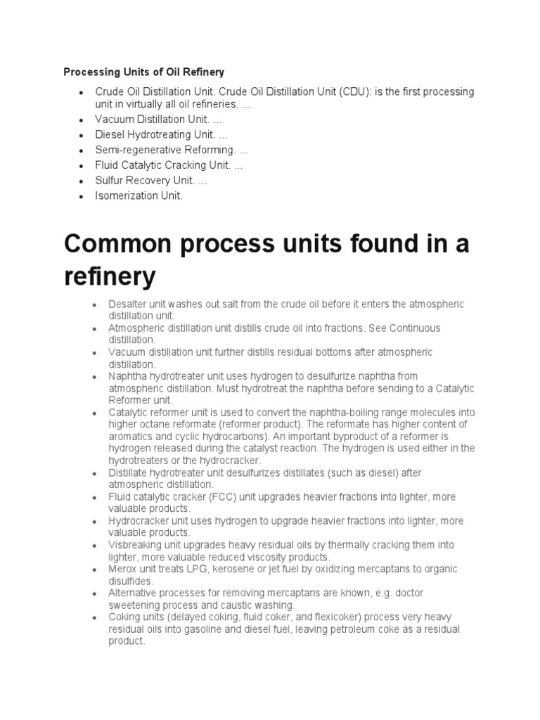 Oil Refinery Processing Units Overview | PDF | Oil Refinery | Cracking ...